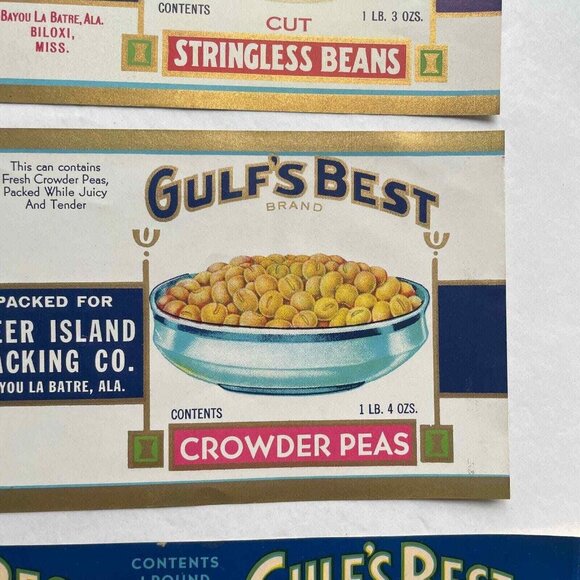 Gulf's Best Leading Lady Can Labels Lot of 4 Vintage Deer Island Packing Co - Picture 5 of 14